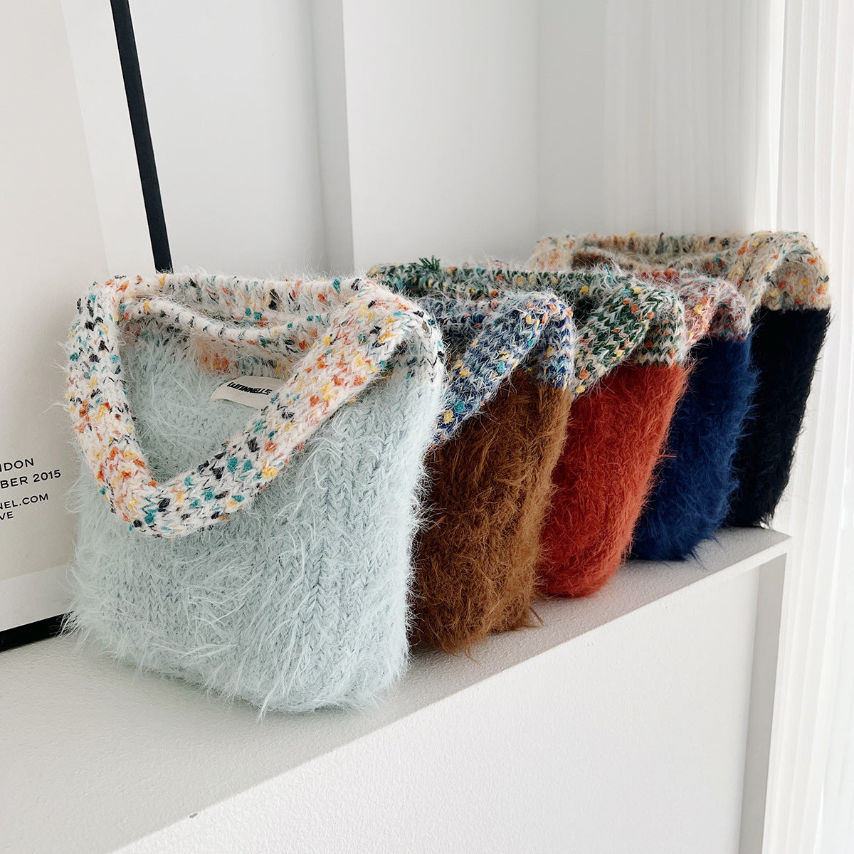 Maillard Color Fur Bag Exquisite Cute Portable Korean Style New Contrast Color Knitted All-matching