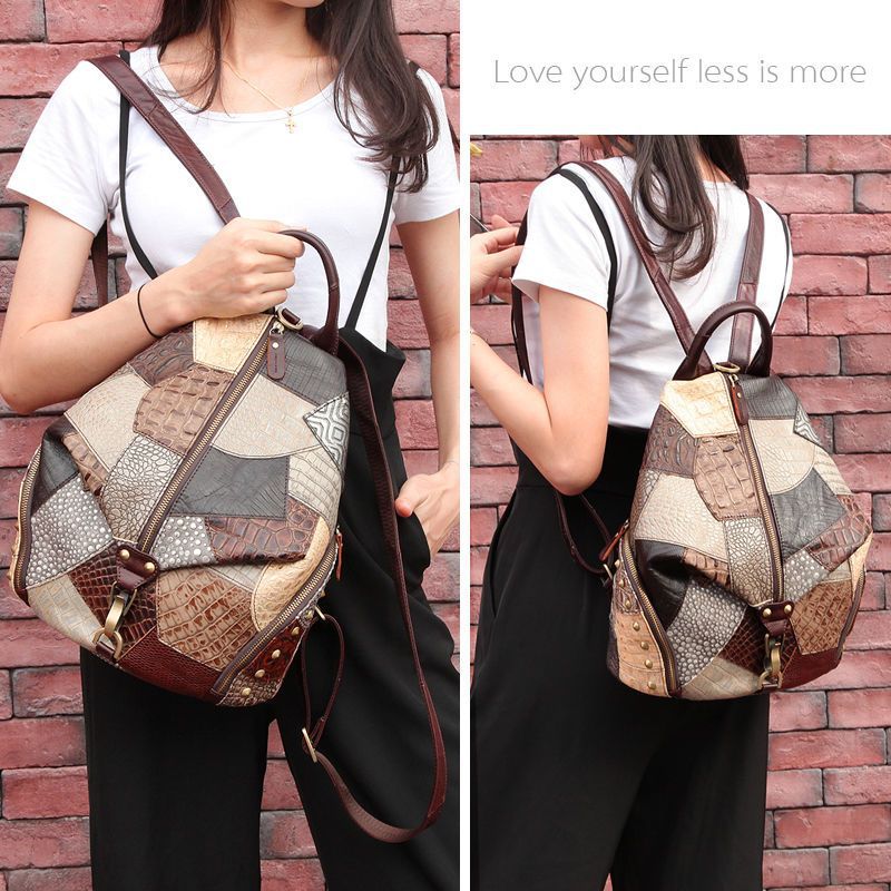 Retro Leather Backpackage Women's Large-capacity Backpack
