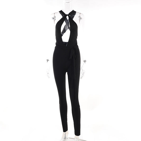 Halter Chest-flattering Hollow Out Strap Tight Trousers