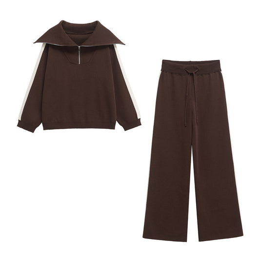Women's Side Striped Knitted Sweater Pants Suit