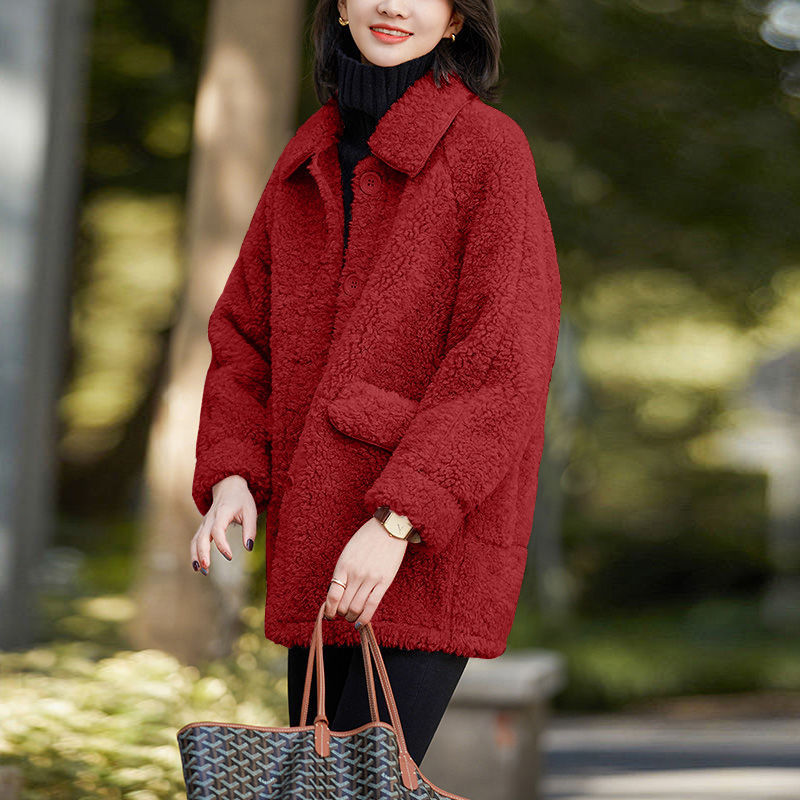 Women's New Fleece And Thickened Lamb Wool Lapel Loose Top