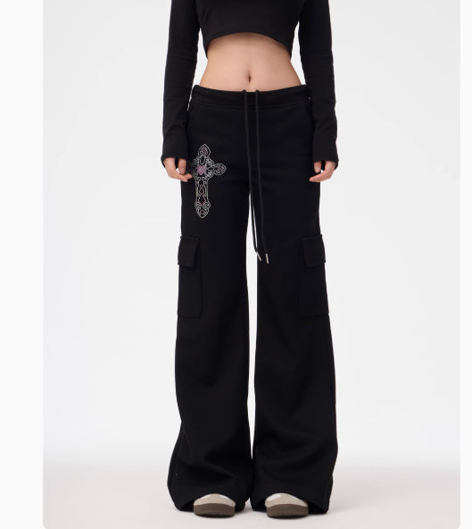 Gray Skinny Women's Wide Leg Leisure Sports Pants