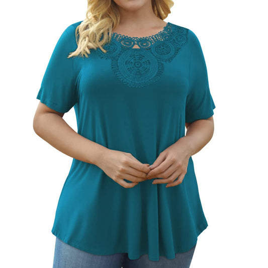 Dame Plus Size Kortærmet Pullover Blonder Plisseret T-shirt Talje Top