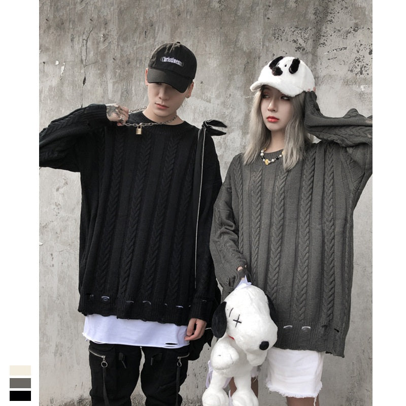 Men's And Women's Simple Twisted Fried Dough Twist Round Neck Solid Sweater
