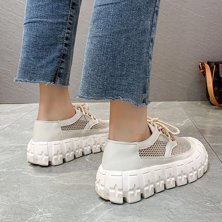 Round-toe Platform Sole Mid-heel Deep-mouth Single Shoe Lace-up Solid Color Women's Shoes