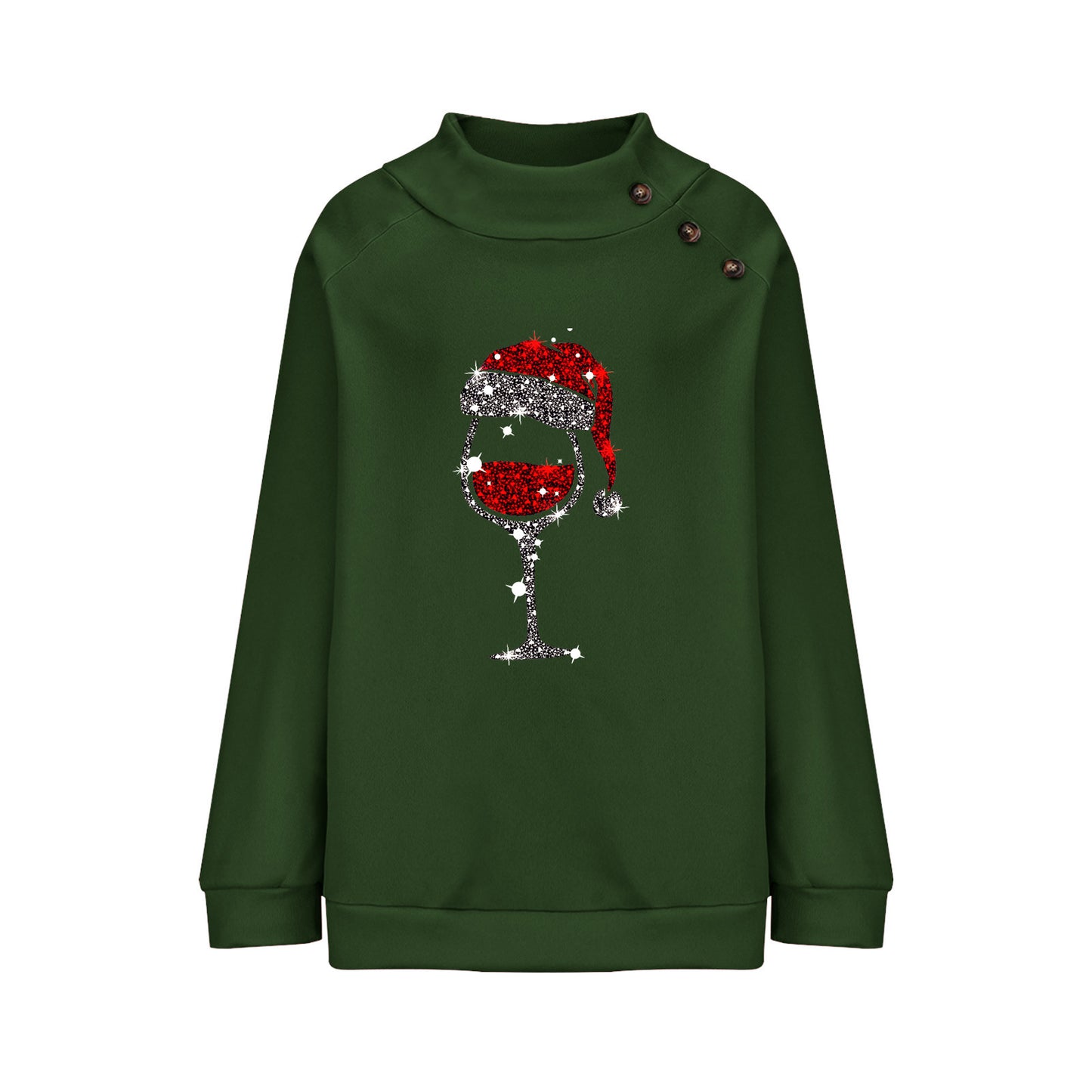Cup Round Neck Button Christmas Loose Sweater Women