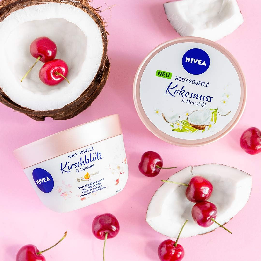 NIVEA Body Soufflé - Aceite De Flor De Cerezo Y Jojoba (200 Ml), Cuidado Corporal Para 24 Horas De Hidratación, Loción Para Piel Seca Y Muy Seca