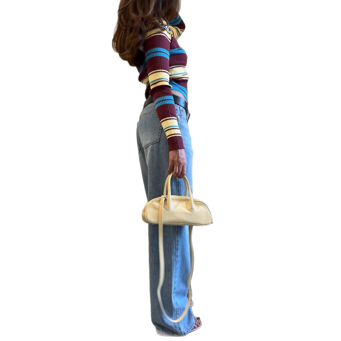 Retro-collar Slimming Versatile Striped Sweater