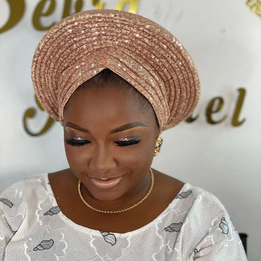 New Sequin Laminated Heavy Industry African Wedding Headscarf Toque