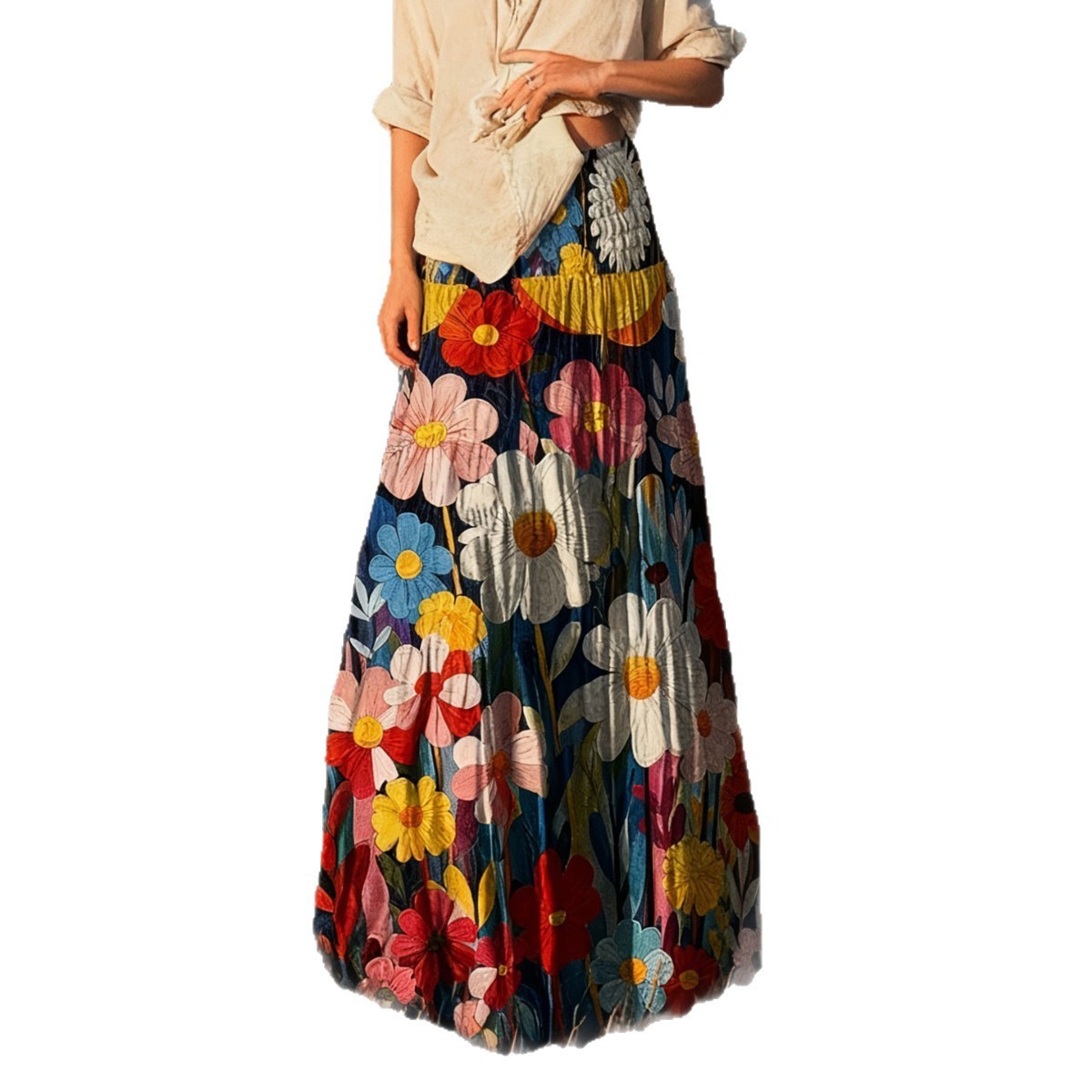 Oil Painting Large Swing Romantic Skirt With Elastic Waist