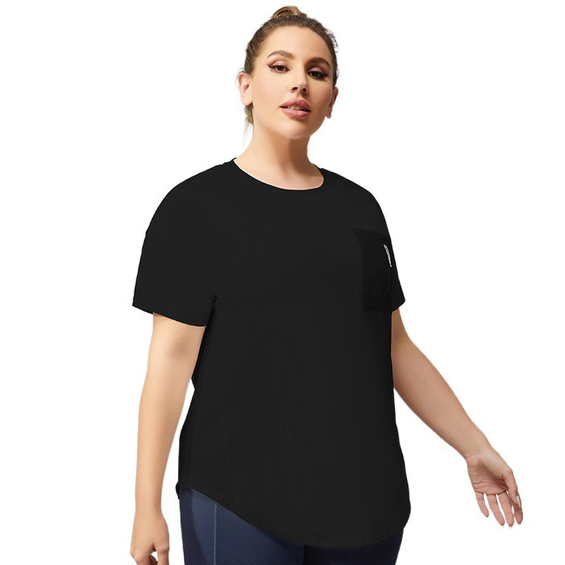 Women's Sports T-shirt Fitness Pocket Stitching Yoga Short Sleeve Sweat