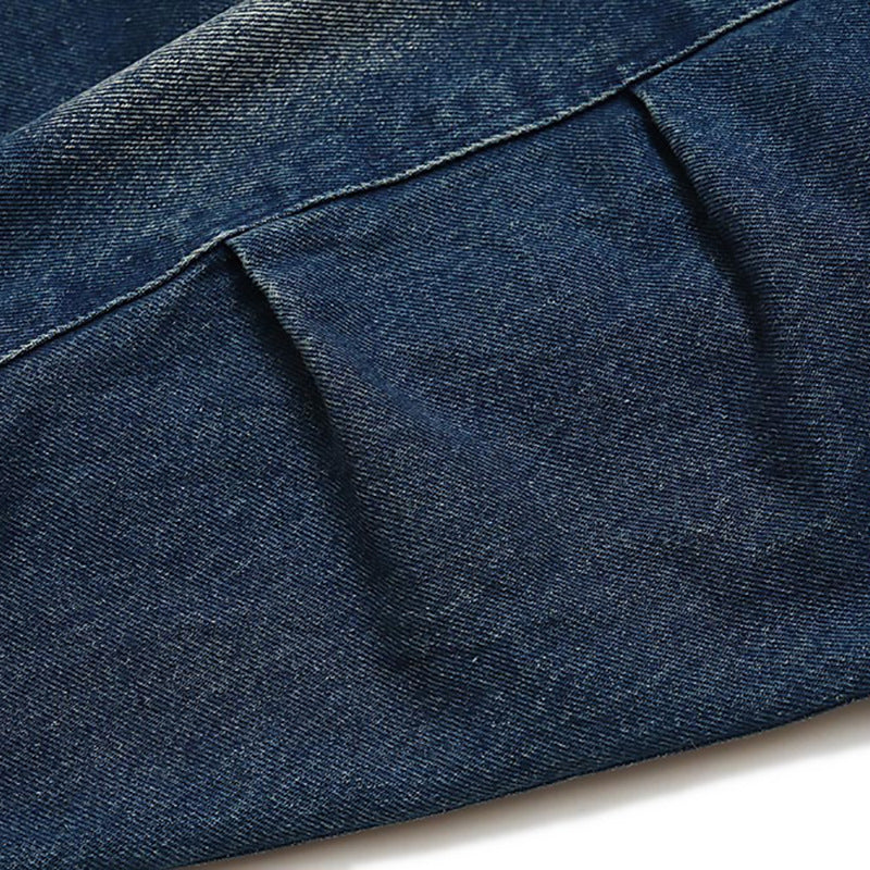 Hooded Denim Men's Spring And Autumn High Street Fashion Design Pleated Sleeve Tooling Zipper Jacket