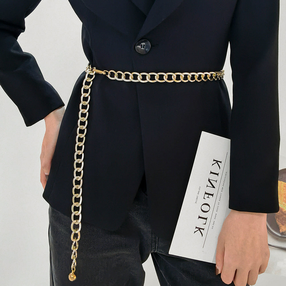 Metallic Hollowed-out Texture Gold Women's Waist Chain With Retro Single Loop Body Chain With Blouse Dress Sexy Waist Accessories