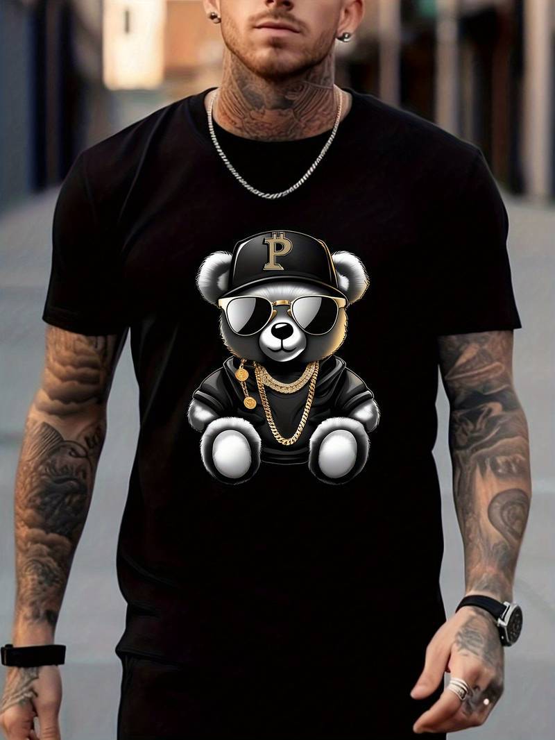 Mens Digital-Print Crew-Neck Short-Sleeve T-Shirt