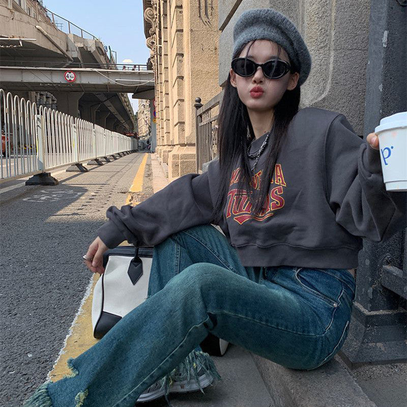 Waist-tied Short Sweater Women's Long-sleeved T-shirt Top
