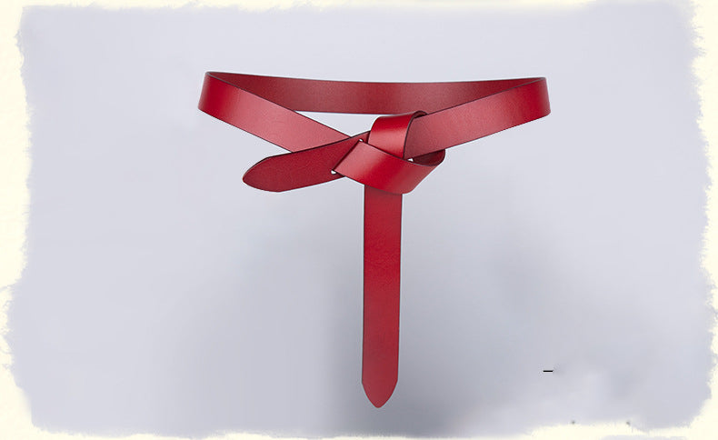 Casual No Buckle Knotted First Layer Leather Ladies Belt