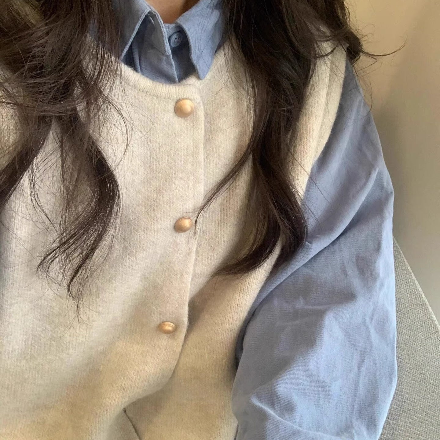 Small Golden Button Knitted Vest Women's Spring And Autumn Outer Wear Loose