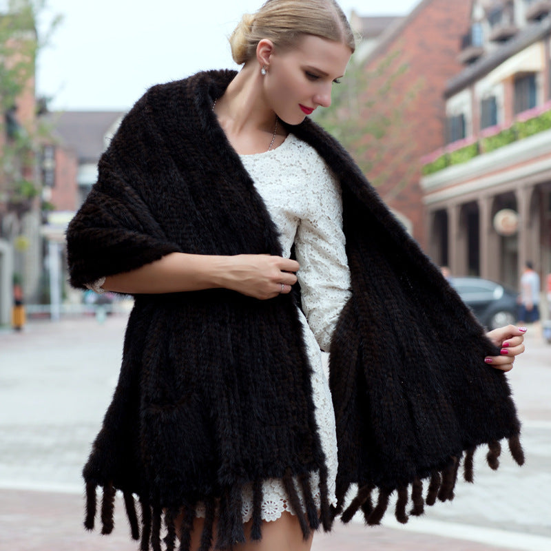 Women's Mink Hair Woven Long Thickened Fur Scarf Fashionable Warm Scarf