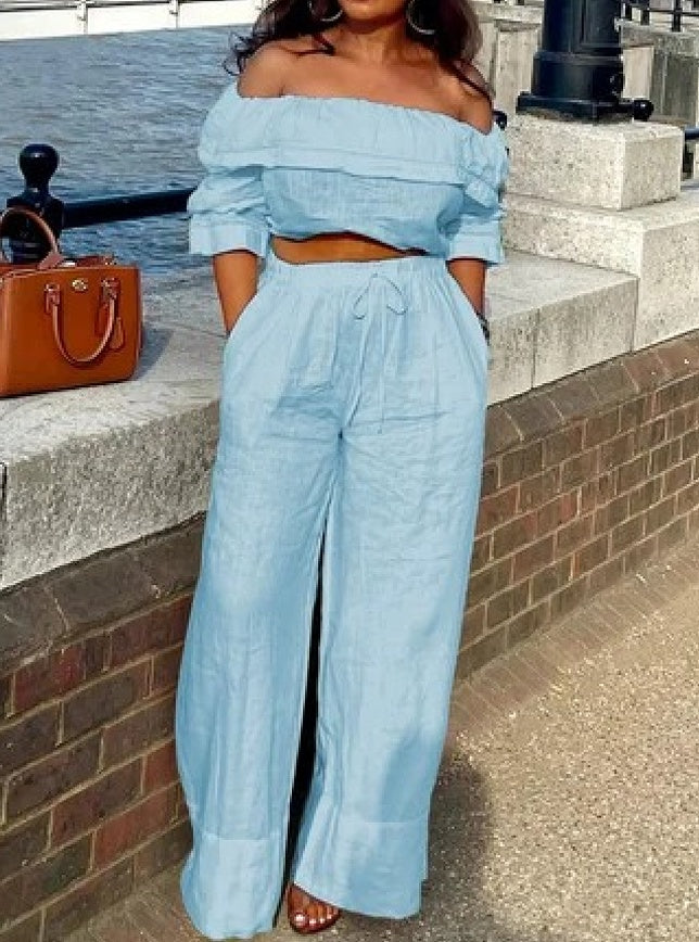 Fashionable Casual Slim-fit Wide-leg Pants Set