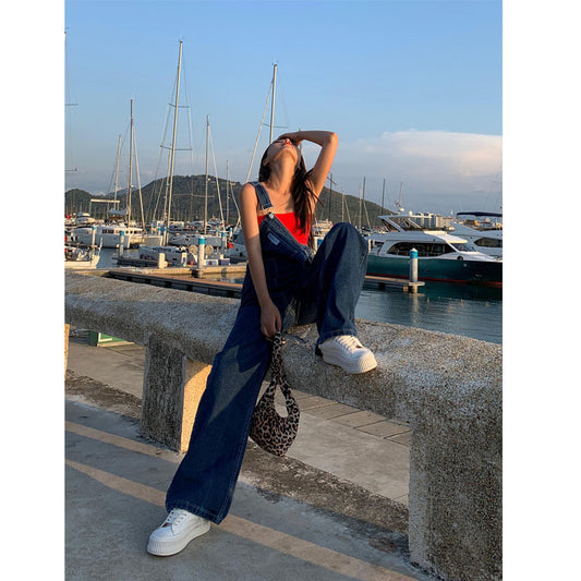 Thin Blue Loose Retro Show High Mopping Wide Leg Pants