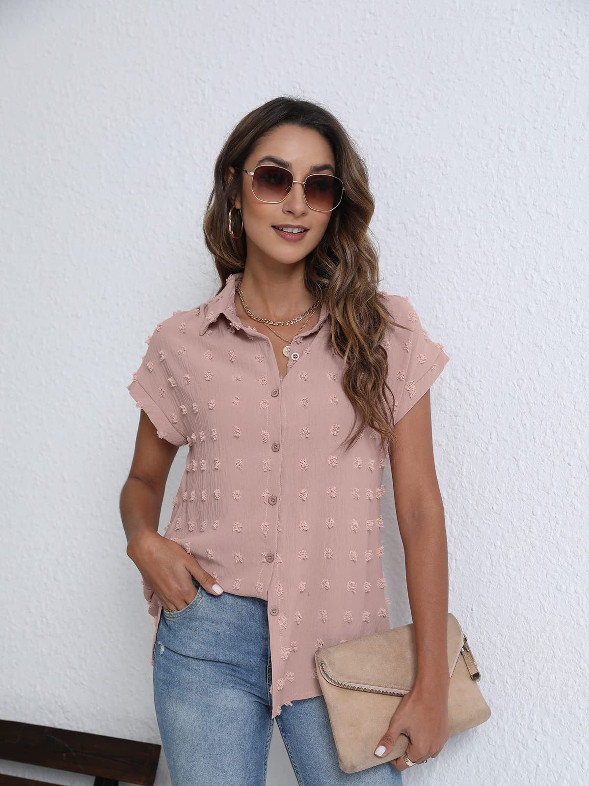 Women's Summer New Loose Button Short Sleeve Shirt