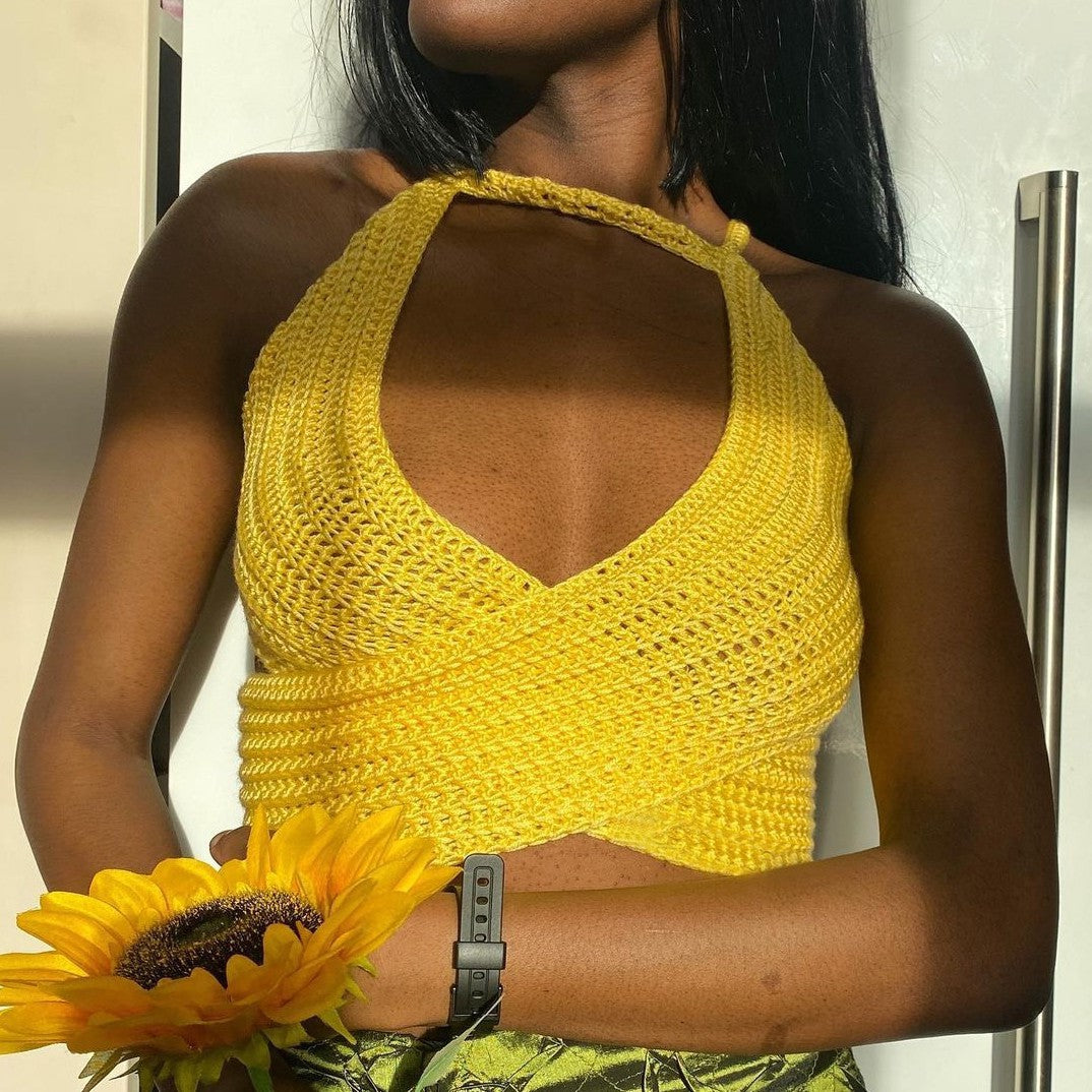 Women's Summer Fashion Wrap Chest Strap Sweater Top