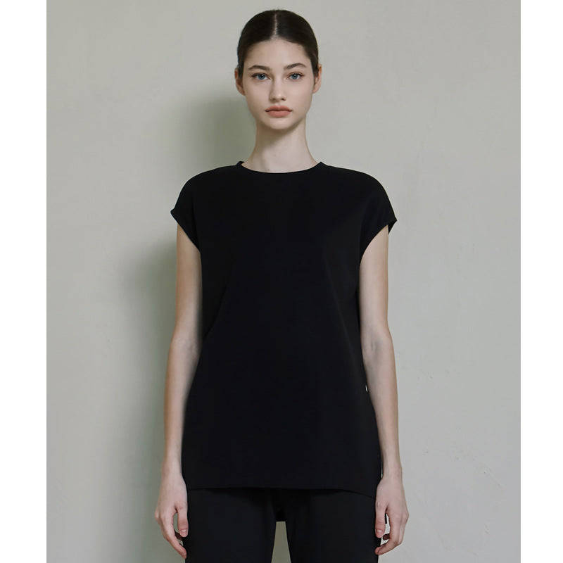 Long Thigh-length Fitness Vest Crew Neck Split Loose Running Athletic Clothing Yoga Clothes T-shirt
