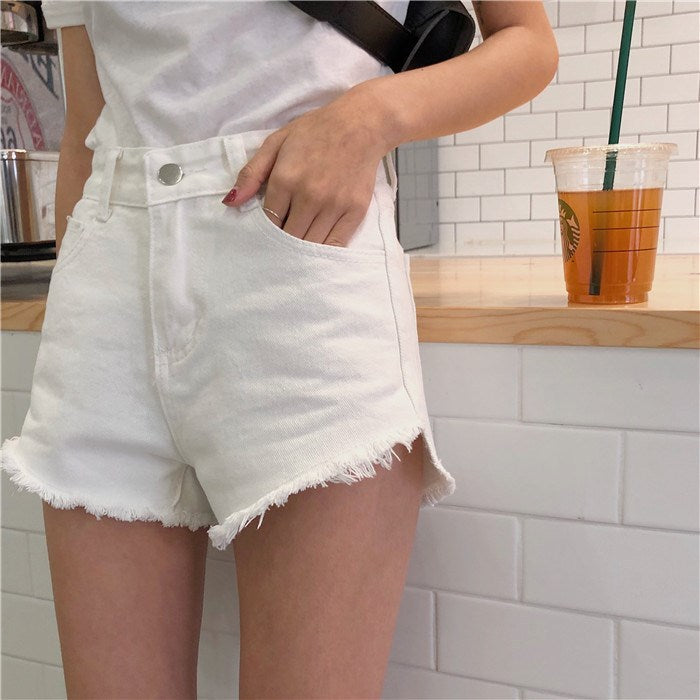 Fashion High Waist Simple Loose Frayed Wide Leg Shorts All-match