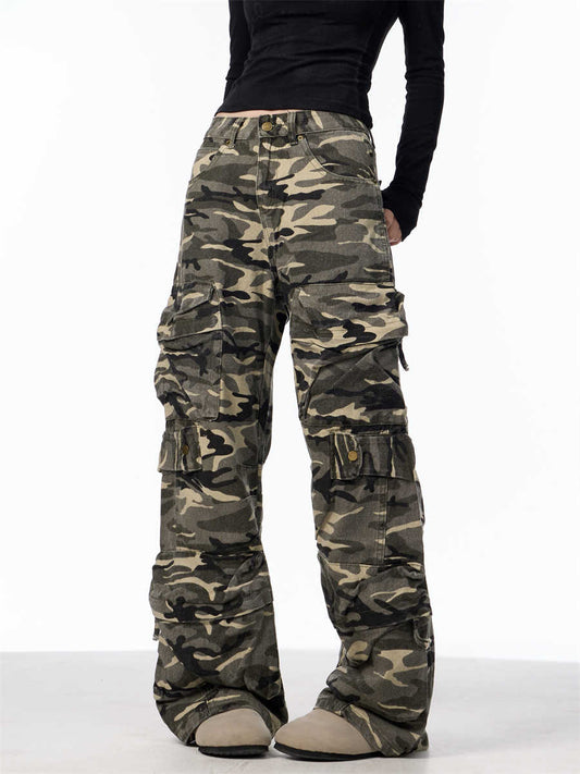 Camo-Cargo Bukser til Kvinder, Løse Brede Ben Jeans