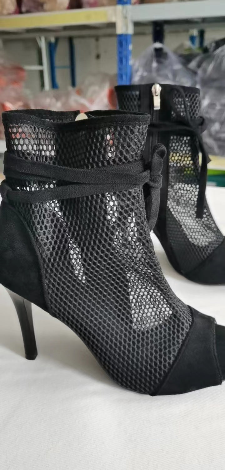 Fish Mouth Splicing Hollowed Out Simple Bow High Heels Women's Large Size Side Zipper Fashion Cool Boots