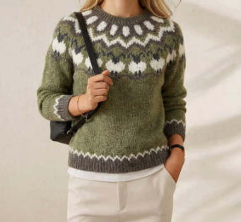 Sweatshirt-top med print, rund hals og lange ærmer til kvinder