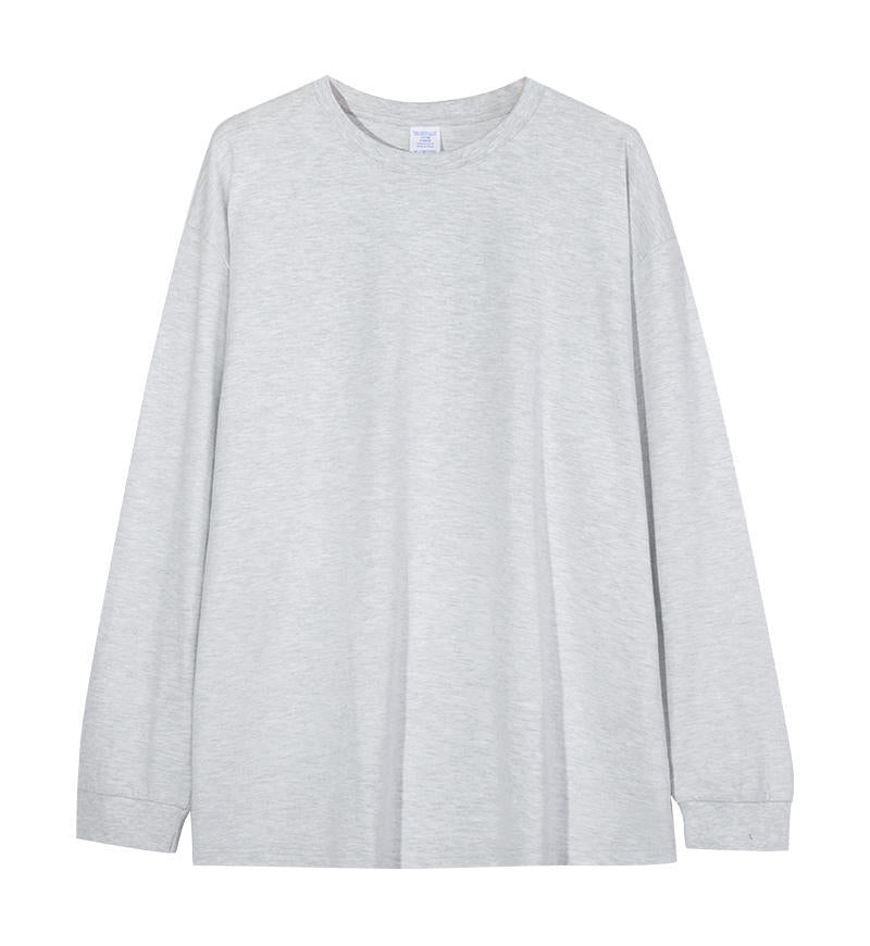 Solid-color Heavyweight Pure Cotton Crew-neck Long-sleeve T-shirt For Women