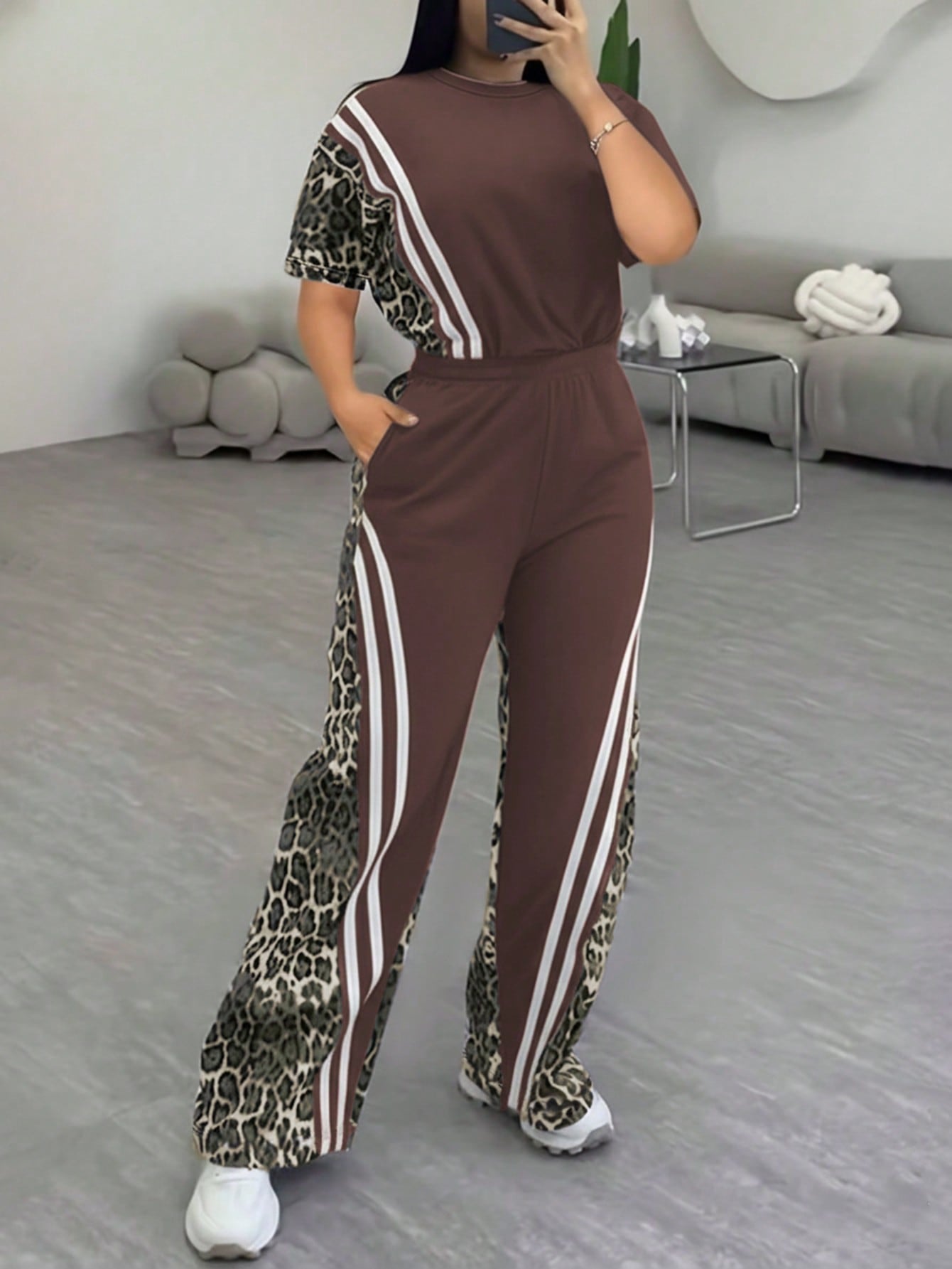 Womens Casual & Comfortable Straight-Leg Pants Two-Piece Set European And American Style