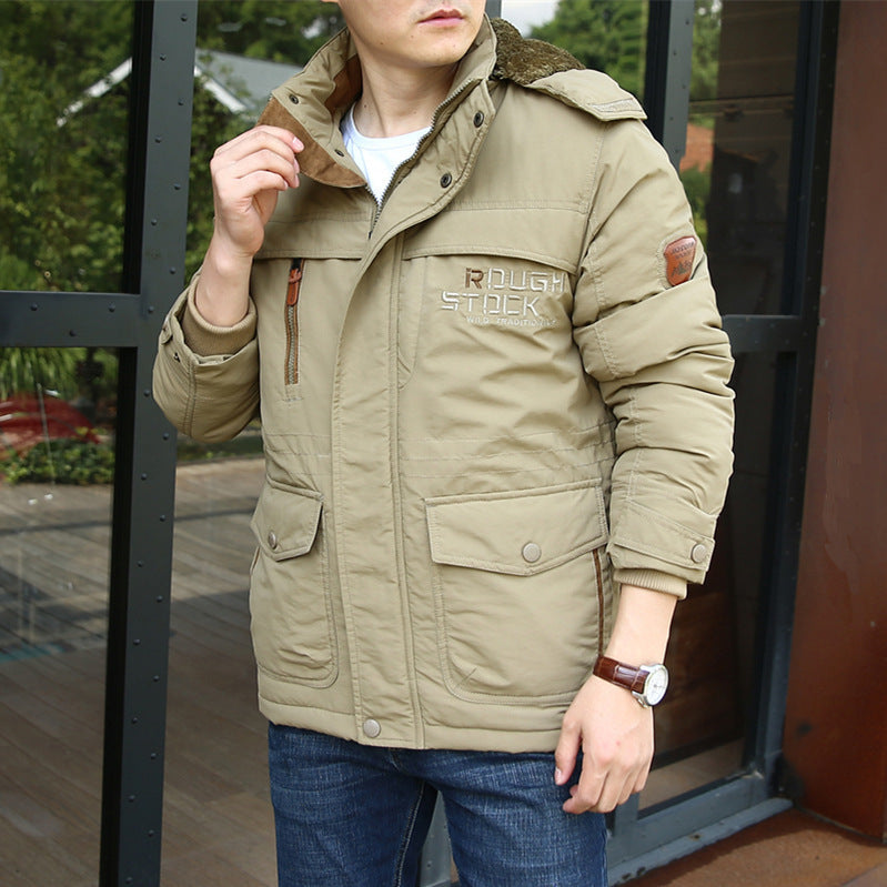 Winter Men's Warm Cotton-padded Fleece-lined Thick Mid-length Coat