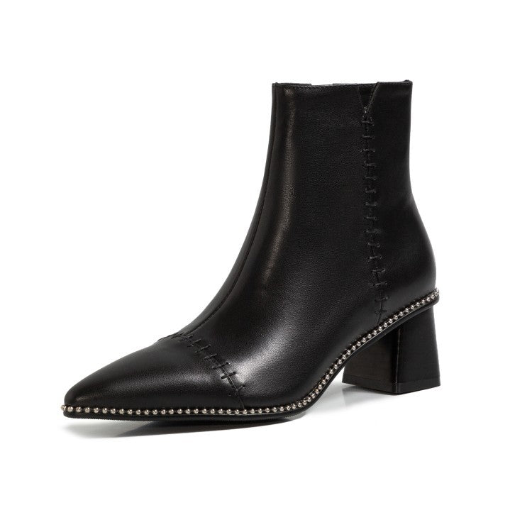 All-match Metal Bead High-heel Martin Boots Simple Nude Boots