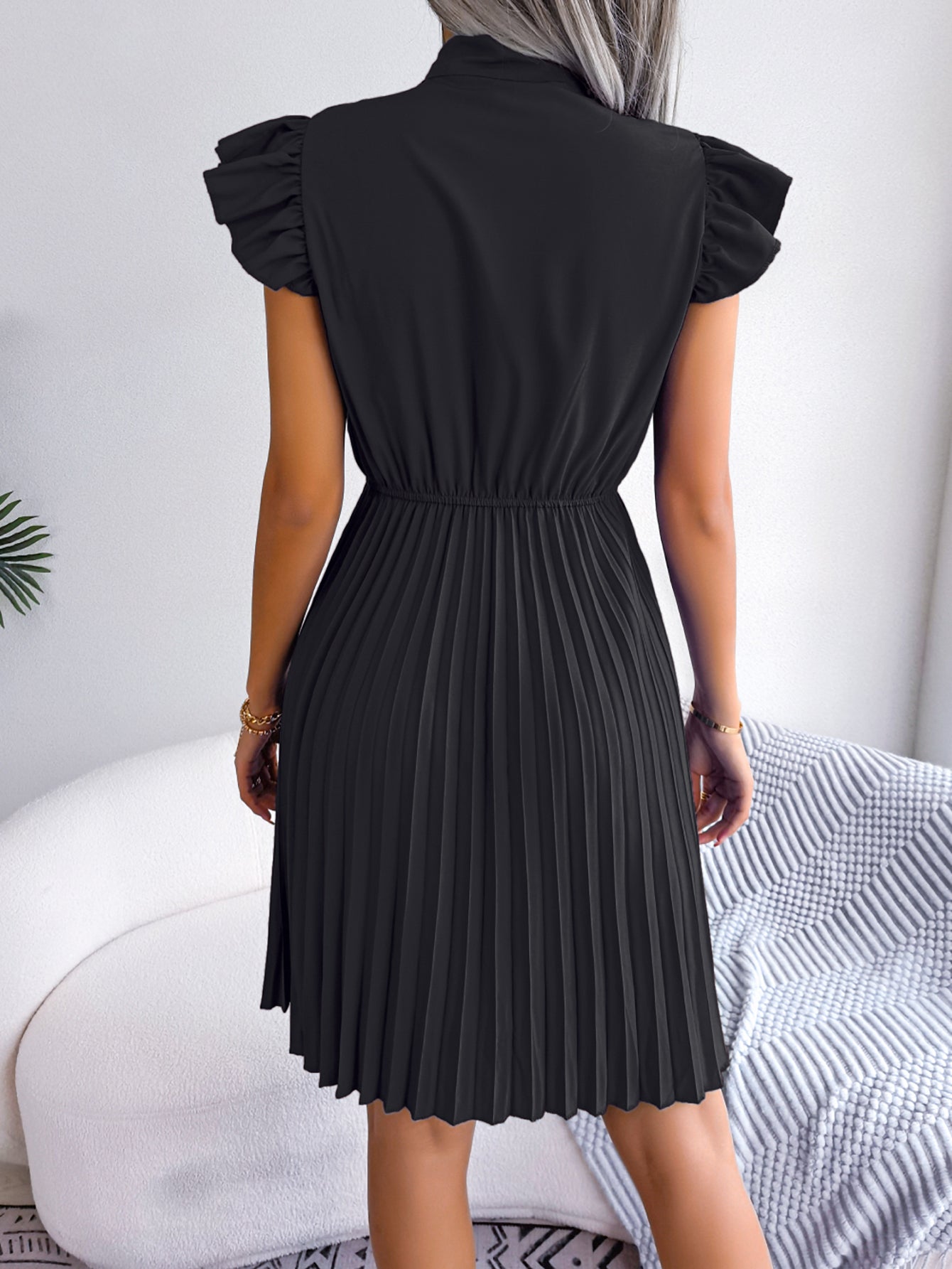 Women's Elegant Tie Waist Flowy Pleated Skirt