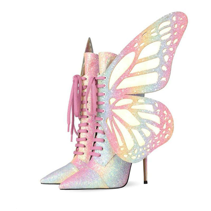 Pointed Toe Lace Butterfly Wings Color-changing Stiletto Multi-wear Trendy Boots