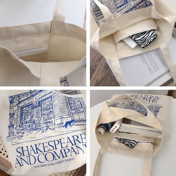 Shakespeare Bookstore Canvas Bag Blue Print