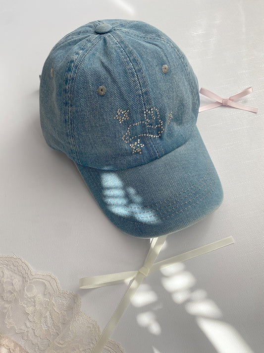 Summer Denim Blue Rhinestone XINGX Baseball Hat