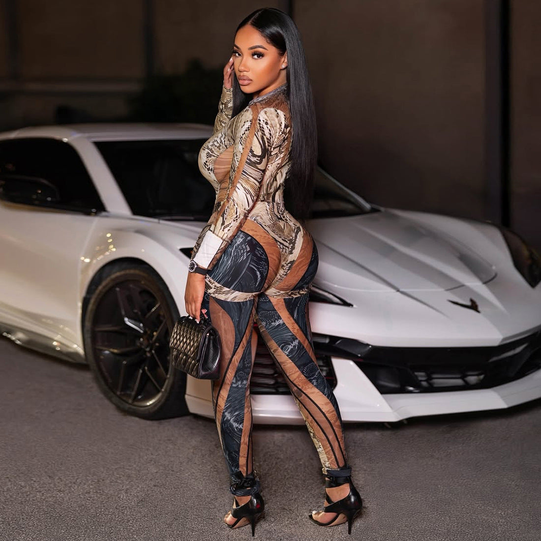 Personalized Snake-Print Bodycon Sexy Jumpsuit And Pants Set