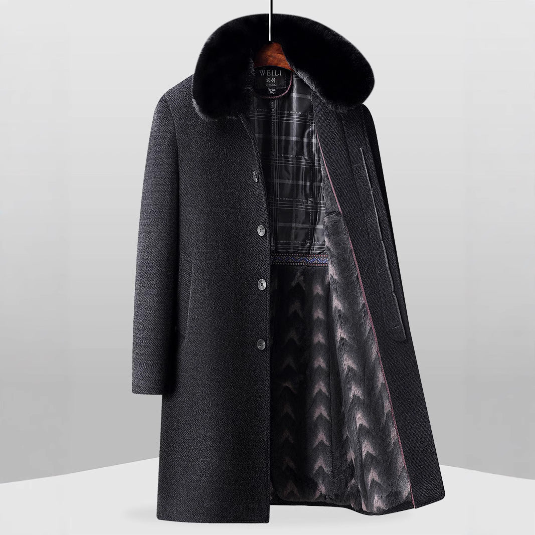 Fleece-lined Long Coat For Middle-aged And Elderly Dad's Wool Overcoat