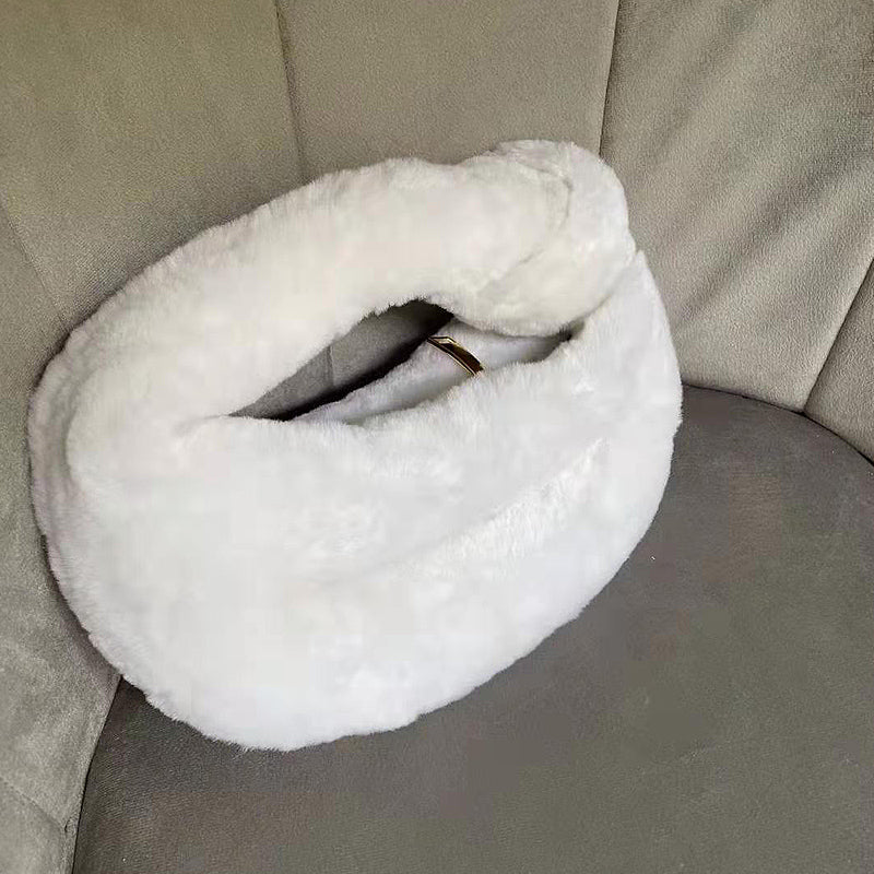 Ladies Hand Lamb Wool Knotted Cloud Bag