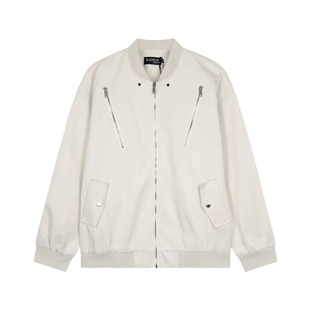American-style Solid Color Loose Baseball Uniform Jacket Men's Design Sense