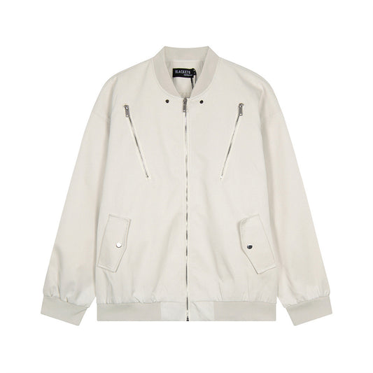 American-style Solid Color Loose Baseball Uniform Jacket Men's Design Sense