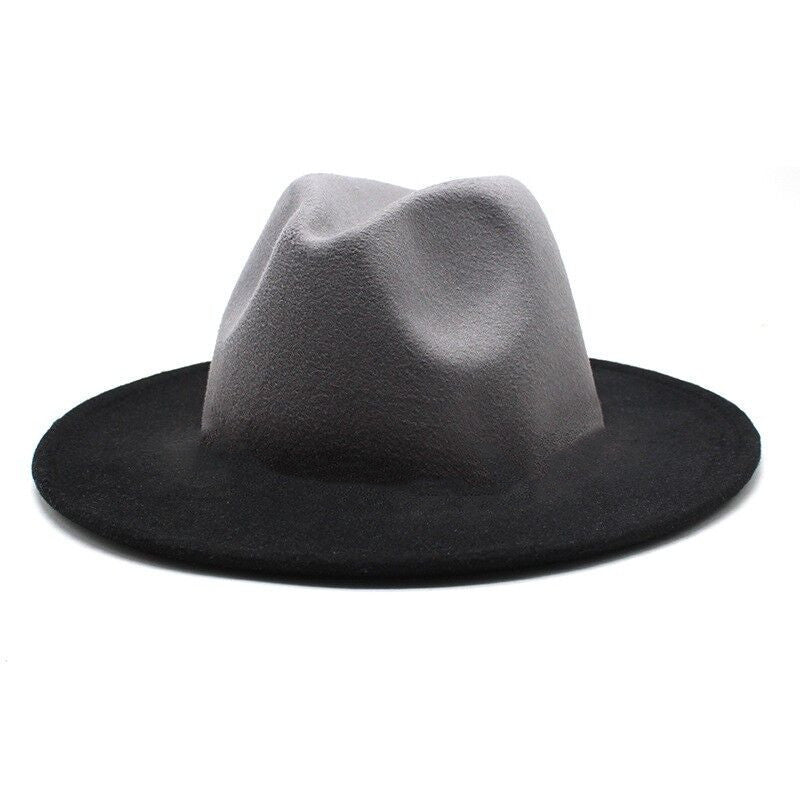 New Wide Brim Woolen Thick Gradient Two-color Top Hat