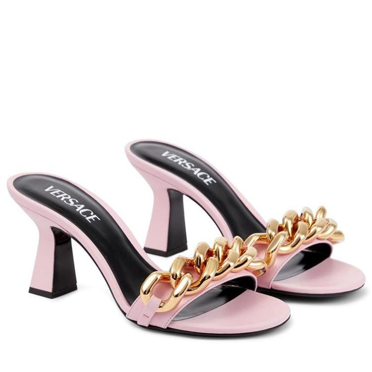 Women's Flat Metal Chain Chunky High Heels Slippers