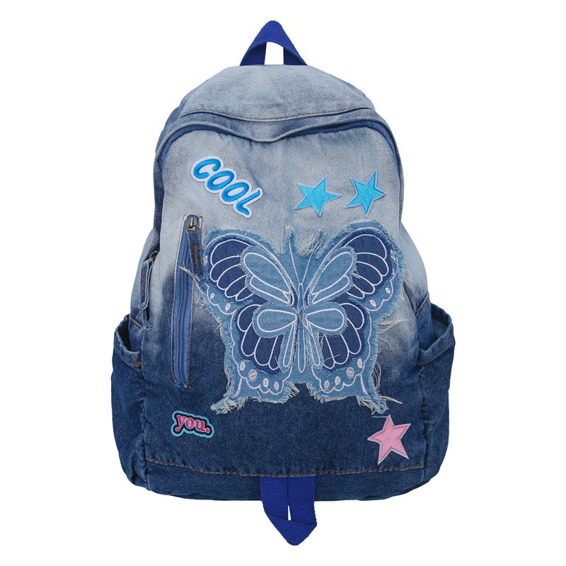 New Value Gradient Denim Backpack Women's Large Capacity