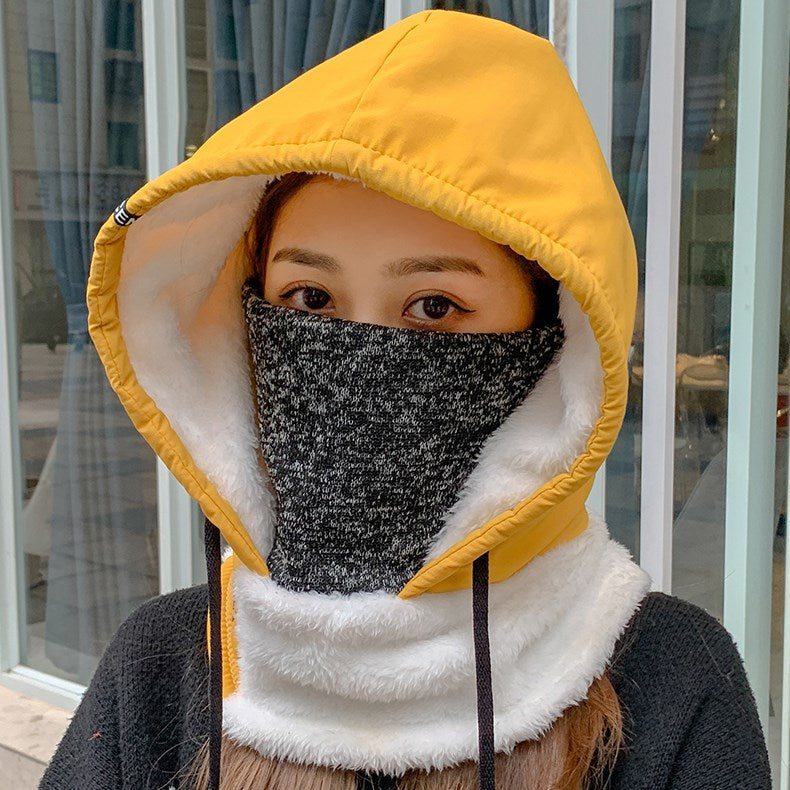 Windproof Hood Earmuffs Ladies Waterproof Fleece Warmth Padded Collar