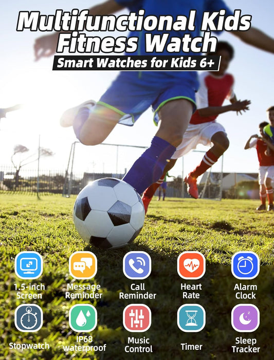 Kids Smart Watch for Boys Girls,Ip68 Waterproof Kids Fitness Activity Tracker Watch,Heart Rate Sleep Monitor,8 Sport Modes,Pedometers,Calories Counter,Alarm Clock,Gifts for Teens 5+ (Black)