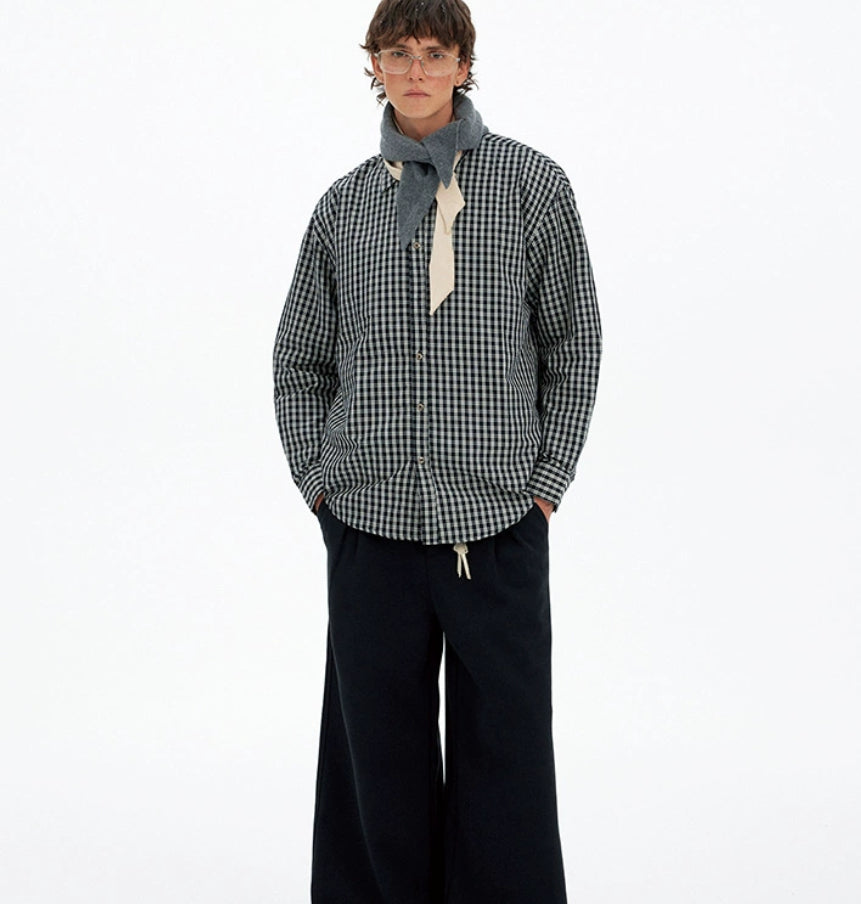 Retro Minimalist Color Block Plaid Long Sleeve Shirt